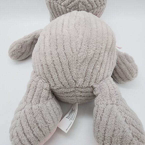 Burton + Burton Corduroy Ribbed Hippo Plush 12” Gray Pink Bow Stuffed Animal Toy - Picture 5 of 13